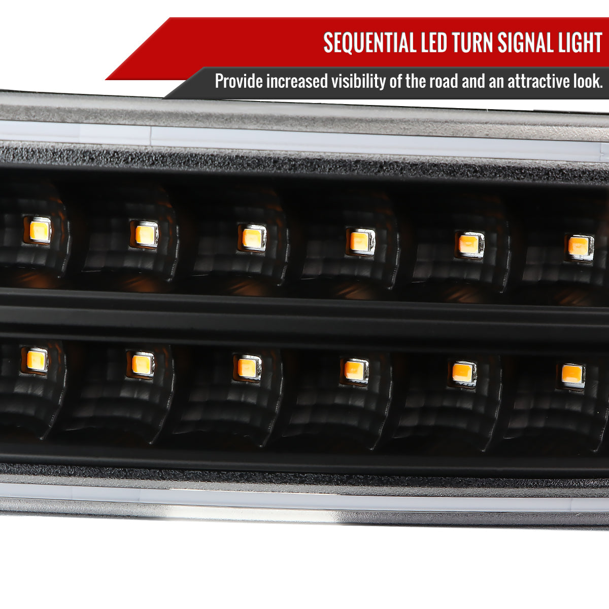 1999-2006 GMC Sierra/ 2000-2006 Yukon/Yukon XL Dual Halo Projector Headlights with LED Sequential Turn Signal Bumper Lights (Matte Black Housing/Clear Lens)