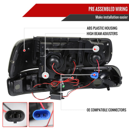 1999-2002 Chevrolet Silverado/ 2000-2006 Tahoe Suburban Dual Halo Projector Headlights w/ Bumper Lights (Black Housing/Smoked Lens)