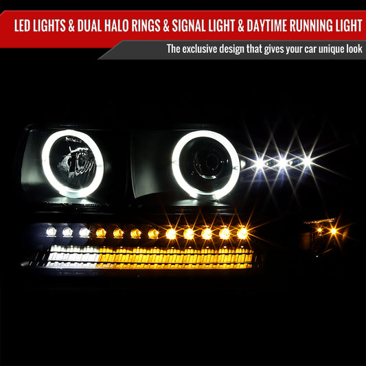 1999-2002 Chevrolet Silverado/ 2000-2006 Chevrolet Tahoe/Suburban Dual Halo Projector Headlights with LED Sequential Turn Signal Bumper Lights (Black Housing/Smoked Lens)