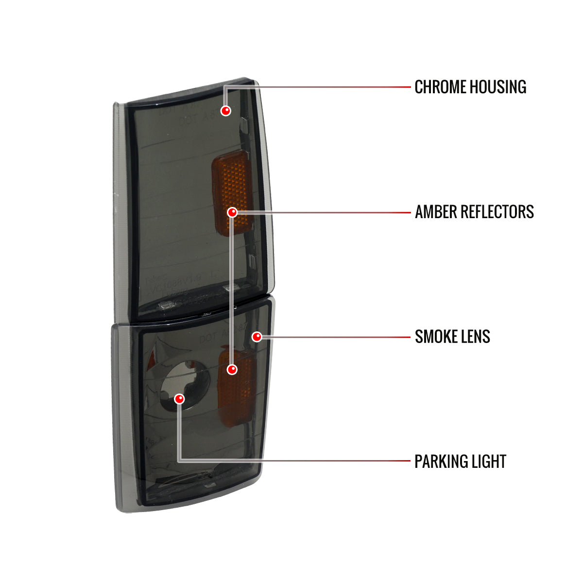 1988-1993 Chevy C/K Silverado GMC Sierra Yukon Smoked Corner Lights (Chrome Housing/Smoked Lens)