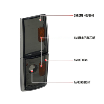 1988-1993 Chevy C/K Silverado GMC Sierra Yukon Smoked Corner Lights (Chrome Housing/Smoked Lens)