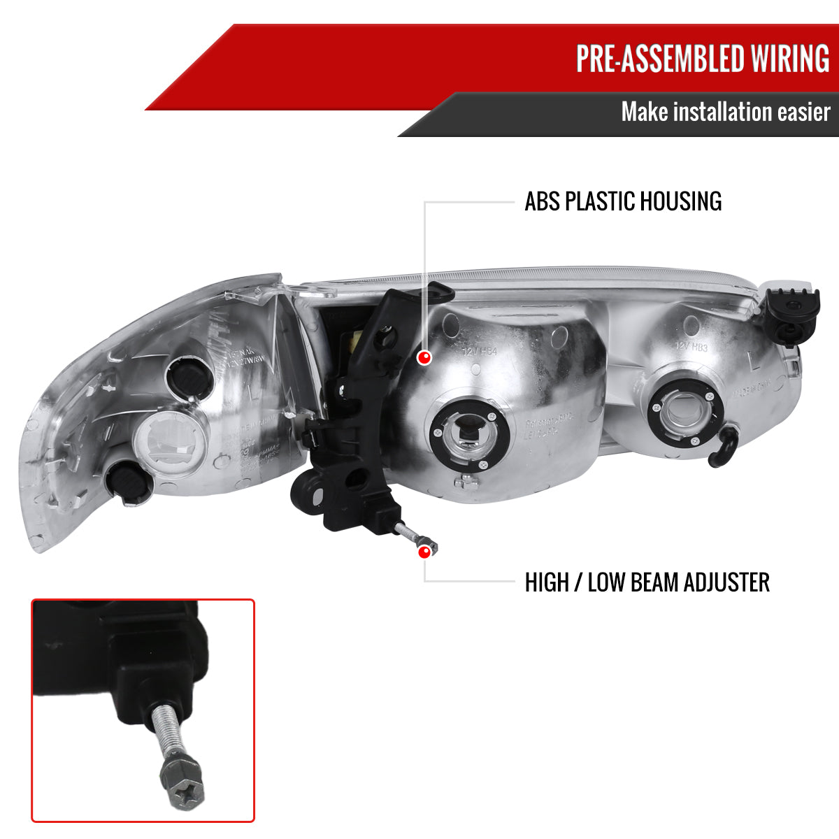 2000-2001 Toyota Camry Factory Style Headlights w/ Amber Reflectors (Chrome Housing/Clear Lens)