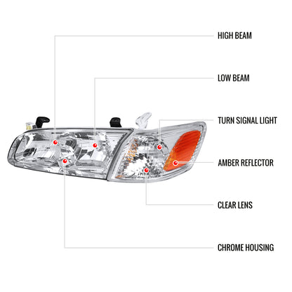 2000-2001 Toyota Camry Factory Style Headlights w/ Amber Reflectors (Chrome Housing/Clear Lens)