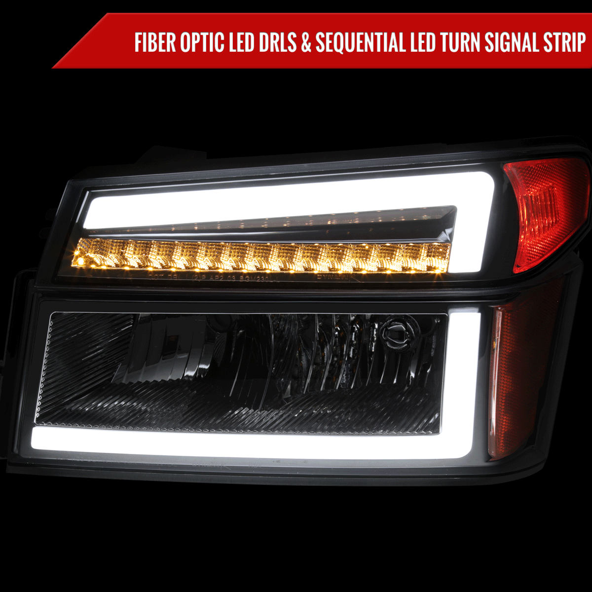 2004-2012 Chevrolet Colorado GMC Canyon/2006-2008 ISUZU I-Series Sequential Turn Signal Factory Style Headlights with LED Bar (Chrome Housing/Clear Lens)