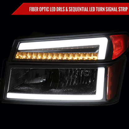 2004-2012 Chevrolet Colorado GMC Canyon/2006-2008 ISUZU I-Series Sequential Turn Signal Factory Style Headlights with LED Bar (Chrome Housing/Clear Lens)