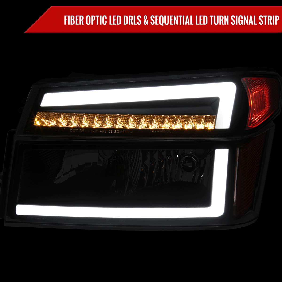 2004-2012 Chevrolet Colorado GMC Canyon/2006-2008 ISUZU I-Series Sequential Turn Signal Factory Style Headlights with LED Bar (Matte Black Housing/Clear Lens)