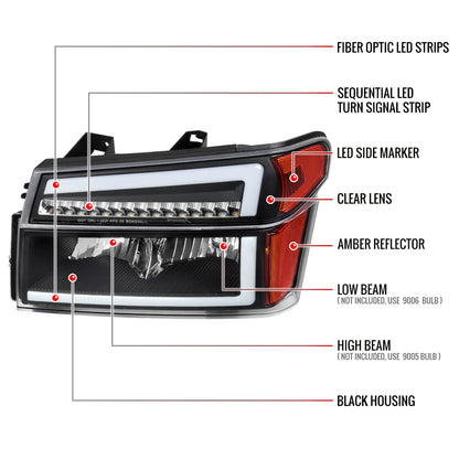 2004-2012 Chevrolet Colorado GMC Canyon/2006-2008 ISUZU I-Series Sequential Turn Signal Factory Style Headlights with LED Bar (Matte Black Housing/Clear Lens)