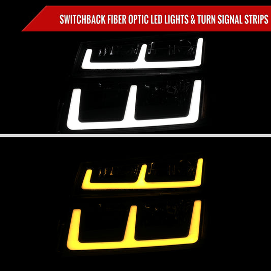 2004-2012 Chevy Colorado GMC Canyon LED Bar Factory Style Headlights w/ Amber Corber Lamp (Matte Black Housing/Smoked Lens)