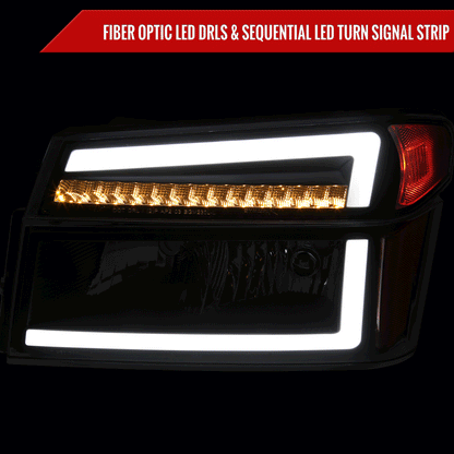 2004-2012 Chevrolet Colorado GMC Canyon/2006-2008 ISUZU I-Series Sequential Turn Signal Factory Style Headlights with LED Bar (Matte Black Housing/Smoked Lens)