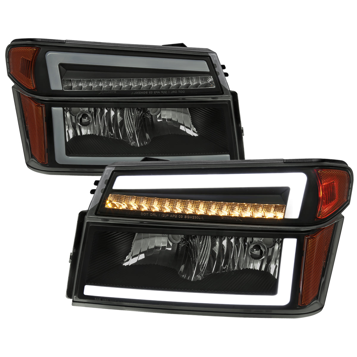 2004-2012 Chevrolet Colorado GMC Canyon/2006-2008 ISUZU I-Series Sequential Turn Signal Factory Style Headlights with LED Bar (Matte Black Housing/Smoked Lens)