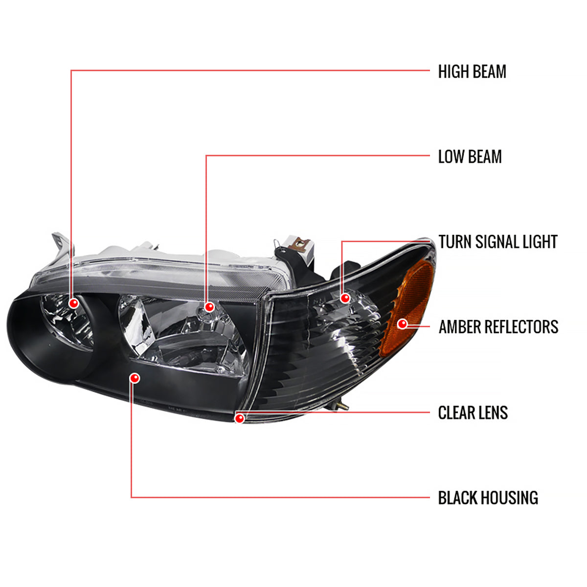 2001-2002 Toyota Corolla Factory Style Headlights w/ Corner Lights (Matte Black Housing/Clear Lens)