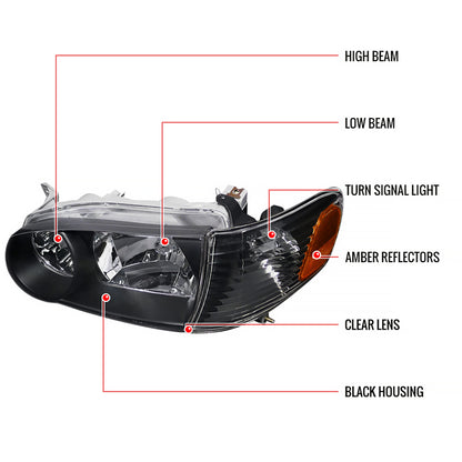 2001-2002 Toyota Corolla Factory Style Headlights w/ Corner Lights (Matte Black Housing/Clear Lens)