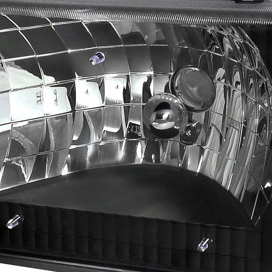 1992-2006 Ford Econoline E-Series Factory Style Headlights and Turn Signal Corner Lights (Matte Black Housing/Clear Lens)