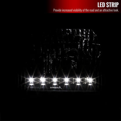 1992-2006 Ford Econoline E-Series LED Strip Factory Headlights and Corner Lights (Matte Black Housing/Clear Lens)