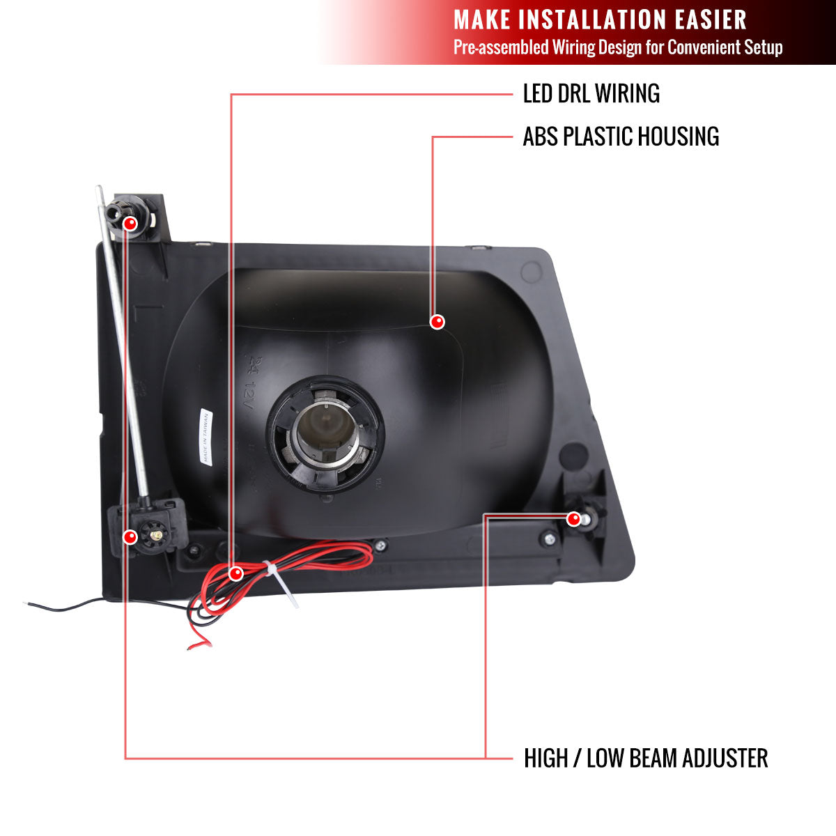 1992-2006 Ford Econoline E-Series LED Strip Factory Headlights and Corner Lights (Matte Black Housing/Clear Lens)