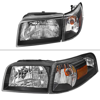 2006-2011 Mercury Grand Marquis Factory Style Headlights and Corner Lamps (Matte Black Headlights/Clear Lens)