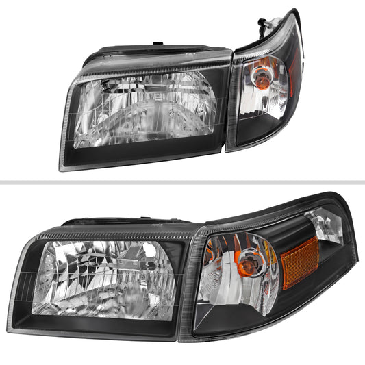 2006-2011 Mercury Grand Marquis Factory Style Headlights and Corner Lamps (Matte Black Headlights/Clear Lens)