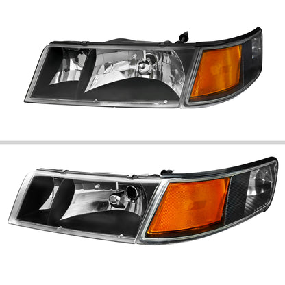 1998-2002 Mercury Grand Marquis Factory Style Crystal Headlights w/ Corner Signal Lights (Matte Black Housing/Clear Lens)