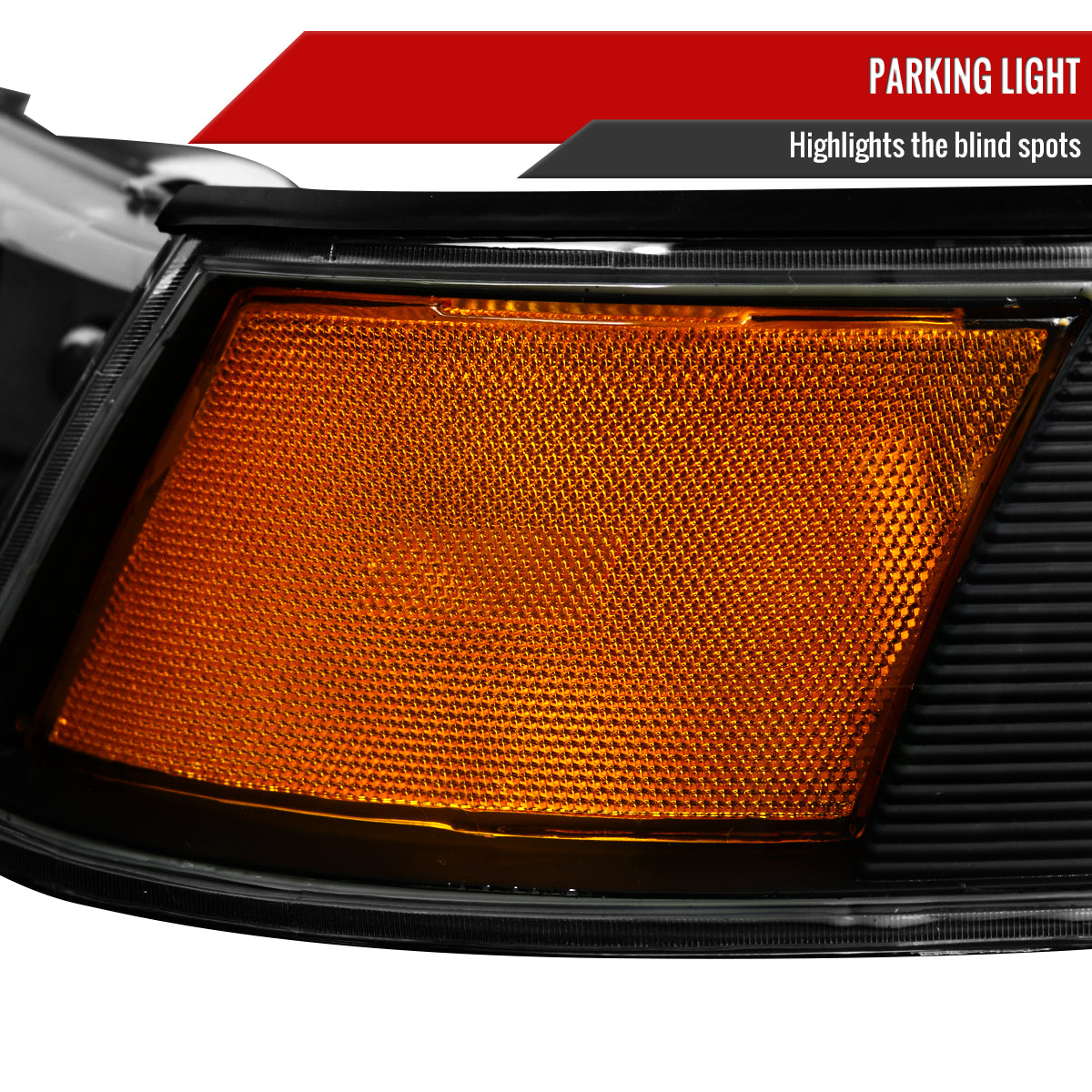 1998-2002 Mercury Grand Marquis Factory Style Crystal Headlights w/ Corner Signal Lights (Matte Black Housing/Clear Lens)