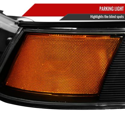1998-2002 Mercury Grand Marquis Factory Style Crystal Headlights w/ Corner Signal Lights (Matte Black Housing/Clear Lens)