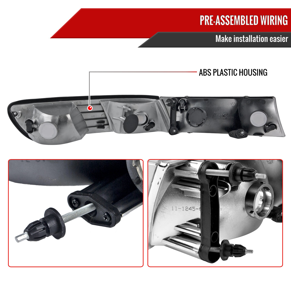 1998-2002 Mercury Grand Marquis Factory Style Crystal Headlights w/ Corner Signal Lights (Matte Black Housing/Clear Lens)