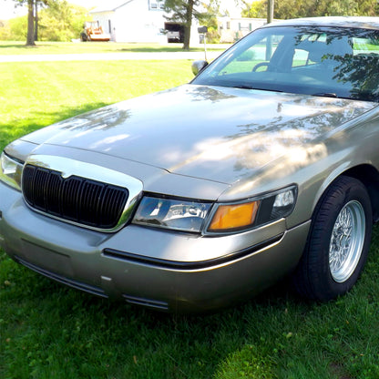 1998-2002 Mercury Grand Marquis Factory Style Crystal Headlights w/ Corner Signal Lights (Matte Black Housing/Clear Lens)