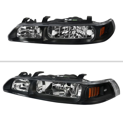 1990-1993 Acura Integra Factory Style Crystal Headlights w/ Amber Reflectors (Matte Black Housing/Clear Lens)