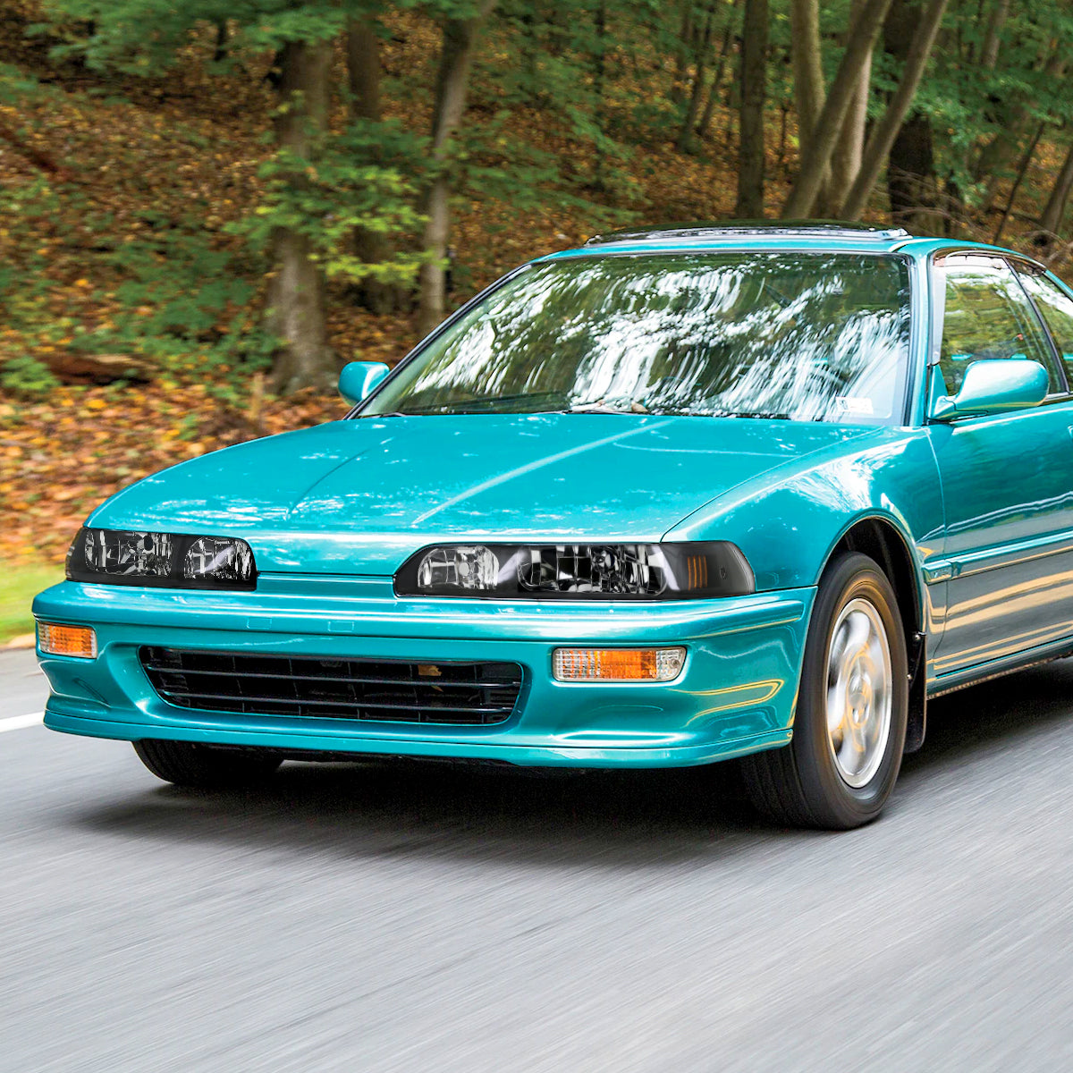 1990-1993 Acura Integra Factory Style Crystal Headlights w/ Amber Reflectors (Matte Black Housing/Clear Lens)