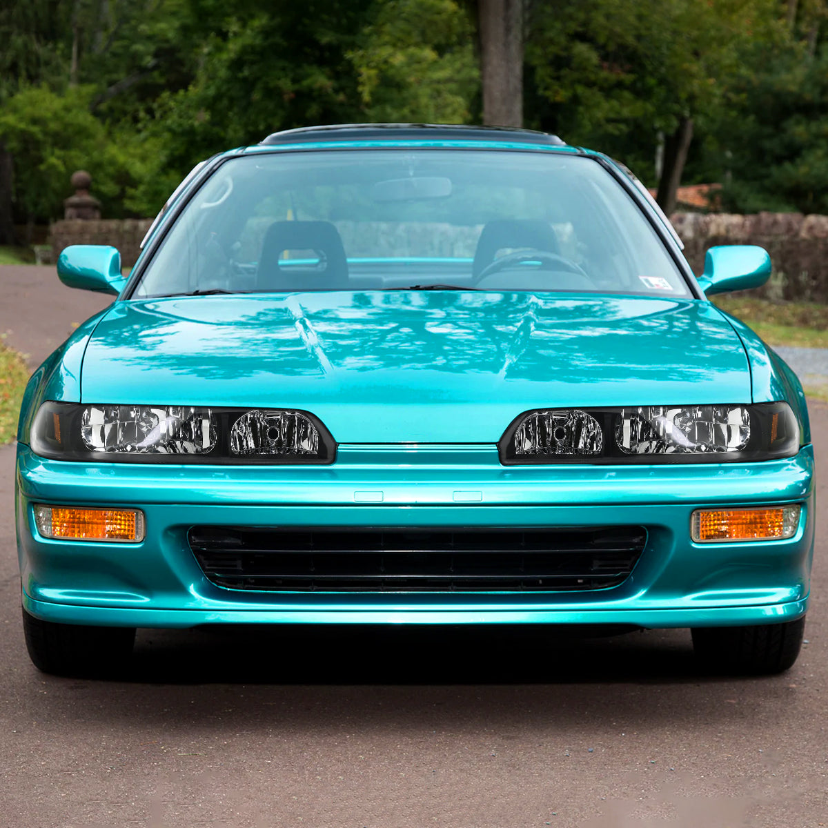 1990-1993 Acura Integra Factory Style Crystal Headlights w/ Amber Reflectors (Matte Black Housing/Clear Lens)
