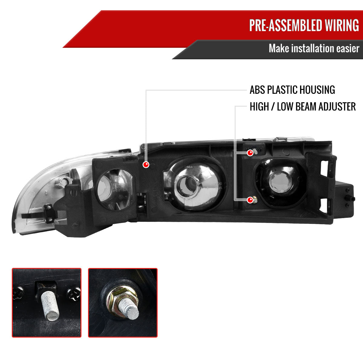 1991-1996 Chevrolet Caprice / 1994-1996 Impala Factory Style Crystal Headlights w/ Corner Signal Lights (Chrome Housing/Clear Lens)
