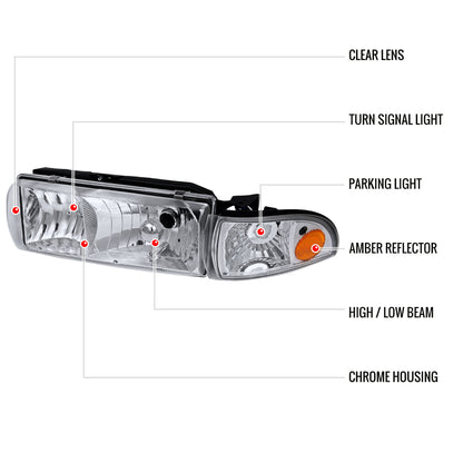1991-1996 Chevrolet Caprice / 1994-1996 Impala Factory Style Crystal Headlights w/ Corner Signal Lights (Chrome Housing/Clear Lens)