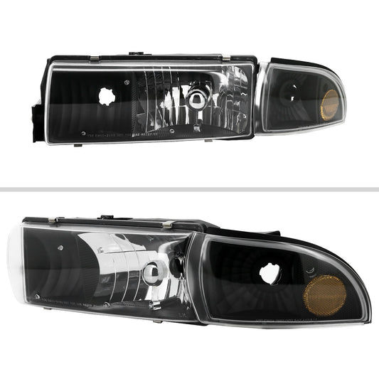 1991-1996 Chevrolet Caprice / 1994-1996 Impala Factory Style Crystal Headlights w/ Corner Signal Lights (Matte Black Housing/Clear Lens)