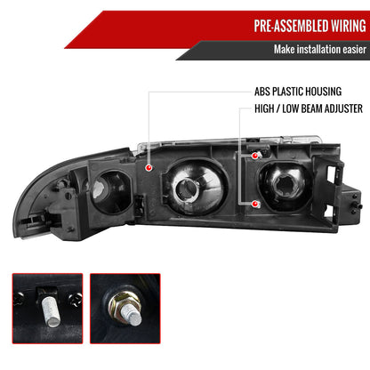 1991-1996 Chevrolet Caprice / 1994-1996 Impala Factory Style Crystal Headlights w/ Corner Signal Lights (Matte Black Housing/Clear Lens)