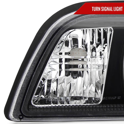 1987-1993 Ford Mustang Factory Style Crystal Headlights (Matte Black Housing/Clear Lens)