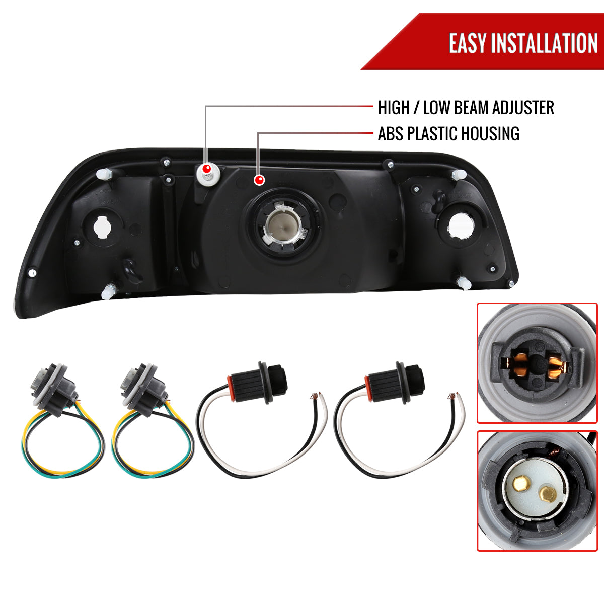1987-1993 Ford Mustang Factory Style Crystal Headlights (Matte Black Housing/Clear Lens)