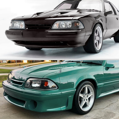 1987-1993 Ford Mustang Factory Style Crystal Headlights (Matte Black Housing/Clear Lens)