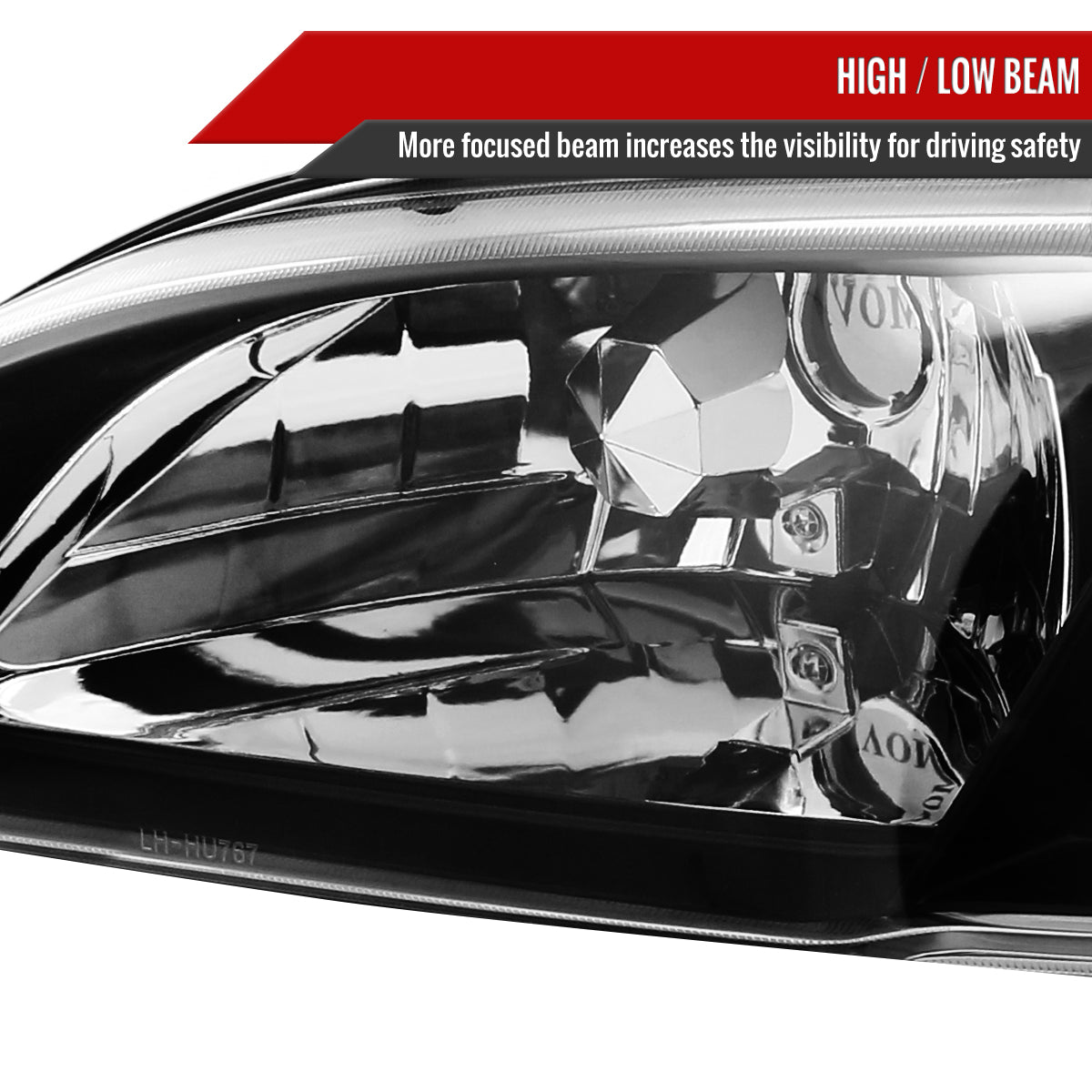 1994-1998 Ford Mustang 1PC Crystal Headlights w/ Amber Reflectors (Matte Black Housing/Clear Lens)