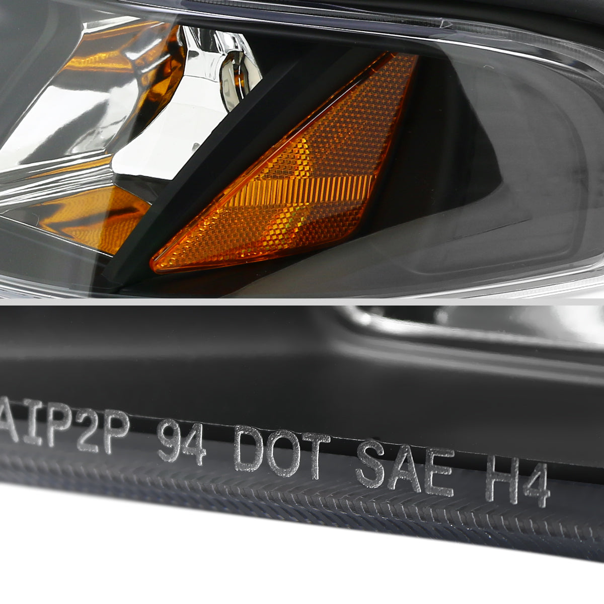 1994-1998 Ford Mustang 1PC Crystal Headlights w/ Amber Reflectors (Matte Black Housing/Clear Lens)