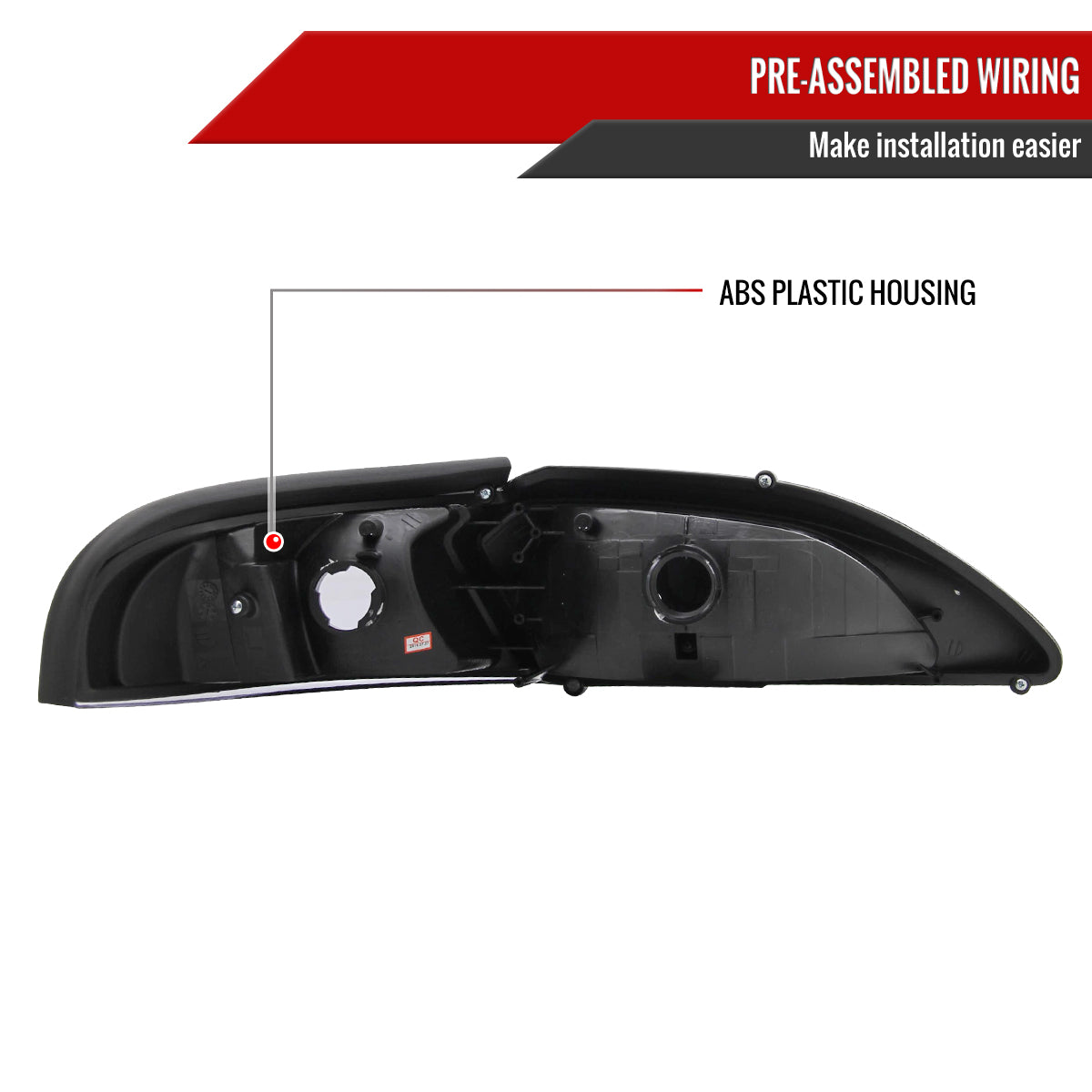 1994-1998 Ford Mustang 1PC Crystal Headlights w/ Amber Reflectors (Matte Black Housing/Clear Lens)