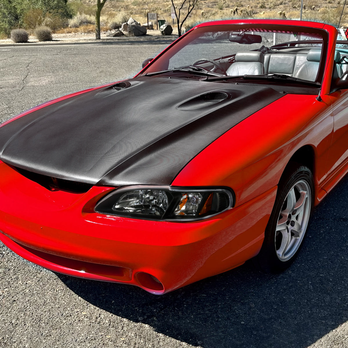 1994-1998 Ford Mustang 1PC Crystal Headlights w/ Amber Reflectors (Matte Black Housing/Clear Lens)