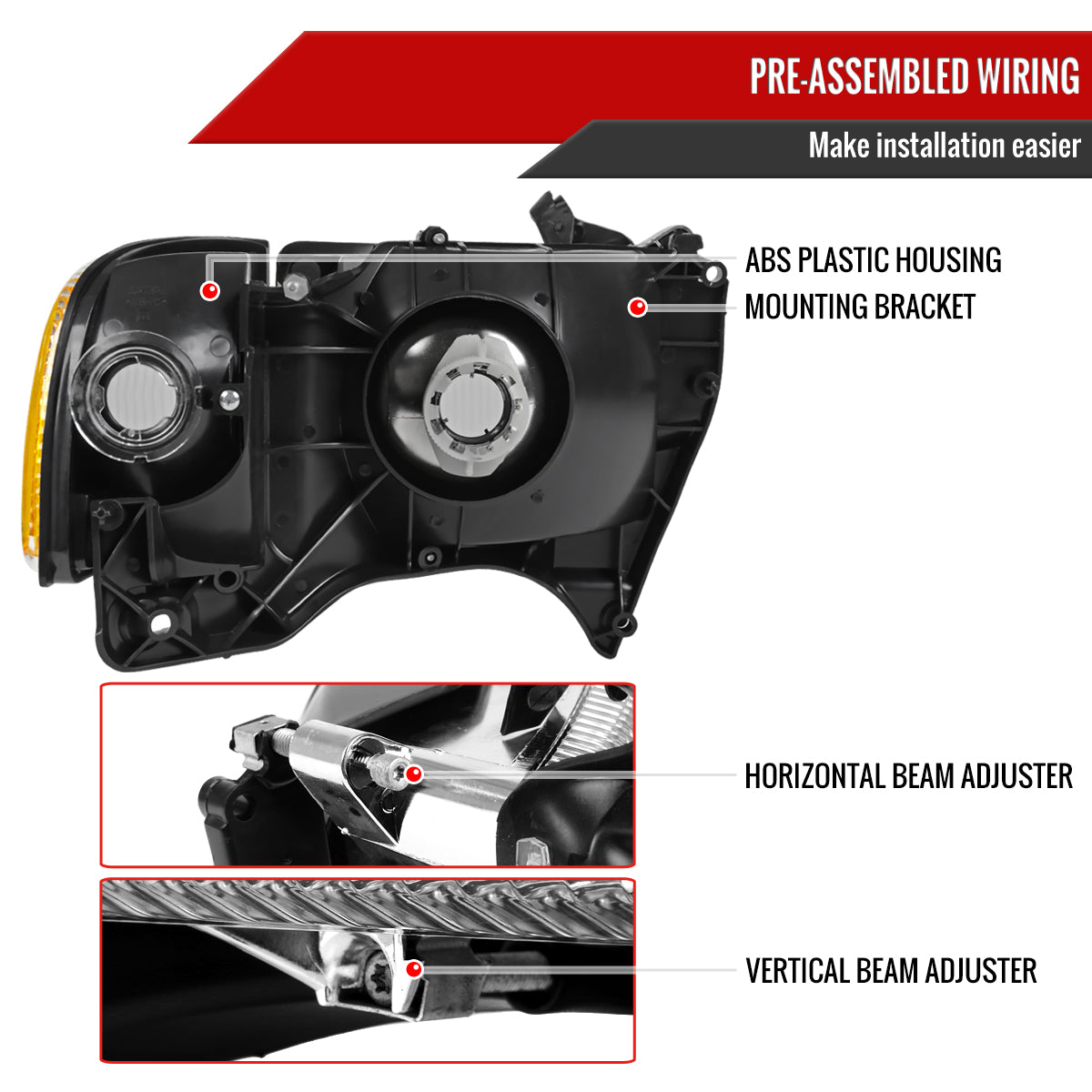 1994-2001 Dodge RAM 1500/2500/3500 Factory Style Headlights and Corner Lights (Chrome Housing/Clear Lens)