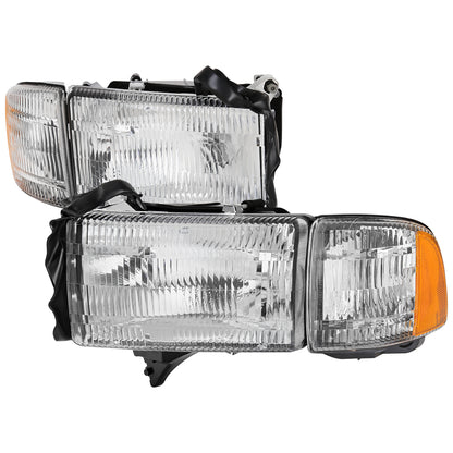 1994-2001 Dodge RAM 1500/2500/3500 Factory Style Headlights and Corner Lights (Chrome Housing/Clear Lens)