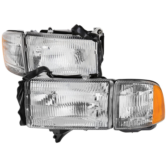 1994-2001 Dodge RAM 1500/2500/3500 Factory Style Headlights and Corner Lights (Chrome Housing/Clear Lens)