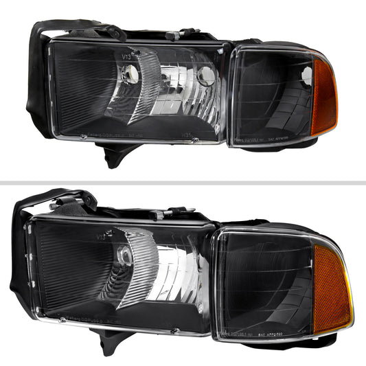 1999-2001 Dodge RAM 1500 Sport Factory Style Headlights and Corner Lights (Black Housing/Clear Lens)