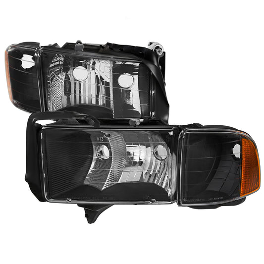 1999-2001 Dodge RAM 1500 Sport Factory Style Headlights and Corner Lights (Black Housing/Clear Lens)