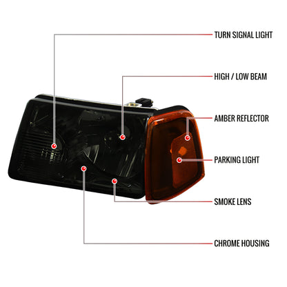 2001-2011 Ford Ranger Factory Style Headlights w/ Amber Lens Corner Signal Lights (Chrome Housing/Smoked Lens)