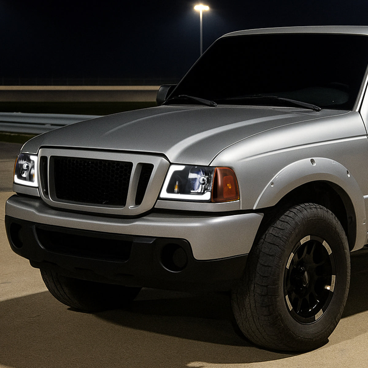 2001-2011 Ford Ranger LED Bar Factory Style Headlights w/Amber Corner Lamp (Matte Black Housing/Clear Lens)