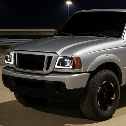 2001-2011 Ford Ranger LED Bar Factory Style Headlights w/Amber Corner Lamp (Matte Black Housing/Clear Lens)