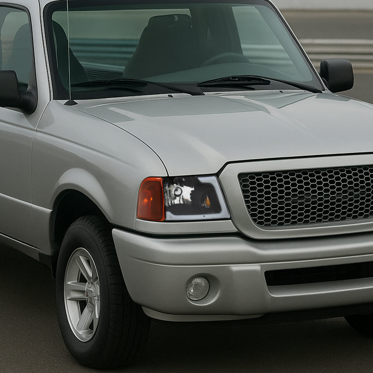 2001-2011 Ford Ranger LED Bar Factory Style Headlights w/Amber Corner Lamp (Matte Black Housing/Clear Lens)
