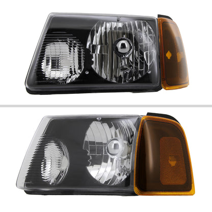 2001-2011 Ford Ranger Factory Style Headlights w/ Amber Lens Corner Signal Lights (Matte Black Housing/Clear Lens)